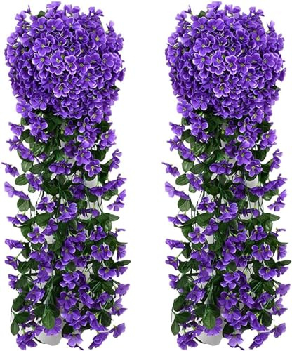 Denxahao Künstlich Hängende Blumen, Blauregen Efeublumen Glyzinien Kunstblumen wie echt für Hochzeit, Balkon, Garten Dekor - 90CM (2PCS/Blau Violett)