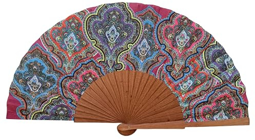 Spanischer Handfächer Asha – Holz und Baumwolle – 23 cm – Etui und Hülle aus Jute – Modeaccessoire – Handgefertigt in Spanien – Events und Geschenke – Kollektion Geometries – Tusitala Barcelona