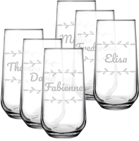 polar-effekt Lot de 6 verres à long drink - 470 ml - Avec gravure personnalisée - Verres à cocktail avec nom - Verre pour long drinks, cocktails et eau - Sans BPA