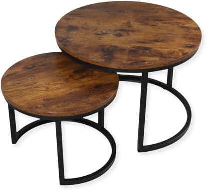 SensaHome Couchtisch-Set rund – Antikes rundes Holztisch-Set – großer Tisch 58 x 40 cm, Kleiner Tisch 43 x 33 cm – Holz
