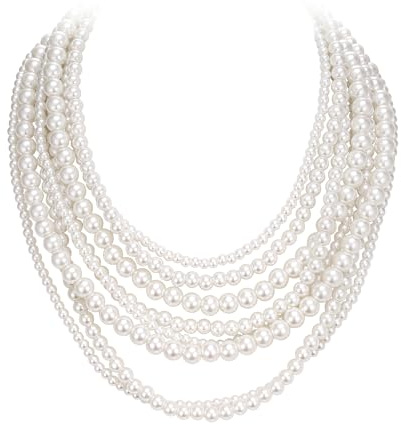 Clearine Multistrato Filamento Catena Simulato Perle Flapper Cluster Lungo Choker Collana Gioielli di Moda per Halloween Prom Party
