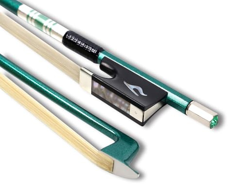 YoungMonic Violin Bow 4/4 Full Size 3 Color Carbon Fiber Violin Bow Ebony Bow Head Flower Tail Library Mother-Of-Pearl Inlay Lightweight Violin Bow Unbleached Premium Mongolian White Horsehair (green)