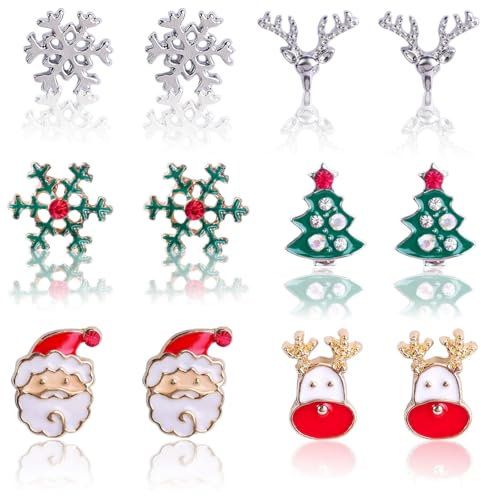 6 Paar Ohrringe Weihnachten, Weihnachtsohrring, Weihnachtsohrringe für Frauen Weihnachtsohrringe Ohrringe, Passend füR Versammlungen Bankette Geschenk, WeihnachtsaktivitäTen