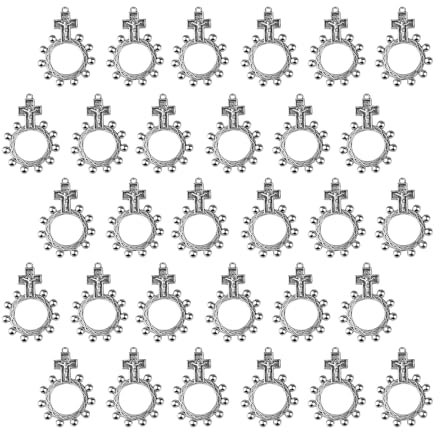 BTGHPI Religiöses Finger-Rosenkranz-Ring-Set mit 30 Kruzifix-Gebetsringen für Taufen, Gäste, Babypartys