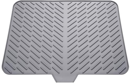 LKYLIVE Silicone Drying Mat, 23X17 With Built-in Drain Lip,Heat-Resistant,Eco-friendly,Hygienic Drying Pad,Leak-Proof and Non-Slip,Silicone Dish Drying Mat for Kitchen Counter or Sink（Gray 23X17）