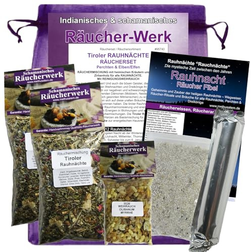 Rauhnächte räuchern Tiroler RAUHNACHT 8-TLG Räucher-Set 3X Räucherwerk, WEIHRAUCH & MYRRHE, Räucherkohle, Anleitung, Zubehör, Rauhnachtfibel, Täschchen 95740-X2WOM