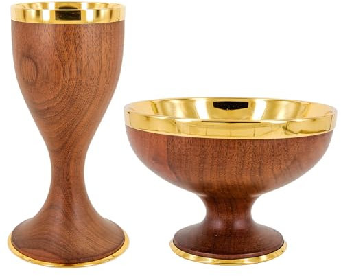 Holyart Calice et Coupe à Communion Noyer Finition dorée, Patène eucharistique