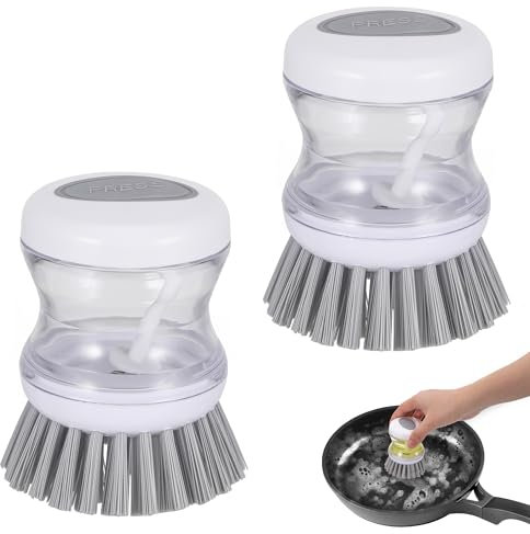 2 Pezzi Spazzole Piatti con Dispenser di Sapone, Spazzola per Piatti Ricaricabili per Lavaggio con Dispenser di Liquido, Spazzola Lavapiatti Trasparenti per Lavello da Cucina, Padella, Pentola