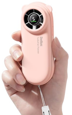 Diveblues Mini Ventilador de Mano Portátil Turbo, Hasta 16 Horas de Batería, Recargable USB 4000mAh, 5 Velocidades Ajustables, Ventilador de Bolsillo para Viajes, Exterior, Conciertos y Dar Regalos