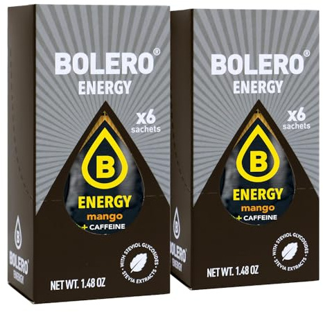SET 12 BOLERO bustine da 7 grammi energy Mango Preparato istantaneo per Bevande con Stevia e Vitamina C e Senza Zucchero