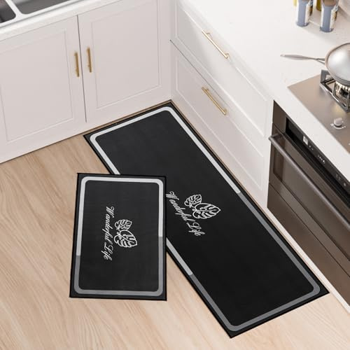 LY4U Set di 2 Tappeti da Cucina Runner, Tappeto Antifatigue per Pavimenti da Cucina per Decorazione Della Casa in Ufficio - Set di Tappeti da Cucina Antiscivolo, Tappeti per Stand Comfort