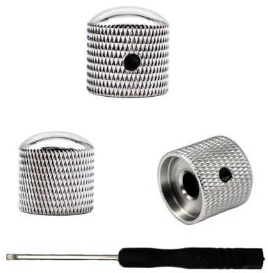 3Pcs Guitar Knobs Black Nickel Metal Volume Tone 6mm Dome Speed Control Knobs with Allen Keys Screws for Fender Strat Telecaster Gibson Les Paul Guitar Bass Accessories (Chrome)