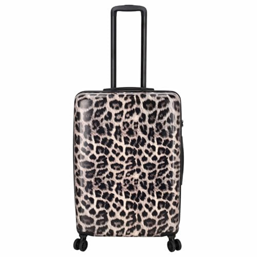 Kenorada Reisetrolley STONEWOOD 4W | Koffer mit Vier Rollen | stabile ABS Hartschale und TSA Zahlenschloss | Trolley mit Reißverschluss | mit modernem Foto Motiv (Leopard, M - mittlerer Koffer)