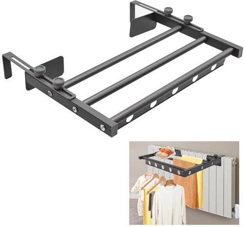 Yiomxhi Stendibiancheria da Termosifone o Balcone, Stendino con Bracci Regolabili, Salvaspazio Portasciugamani Appeso per Bagno Interno, Grigio