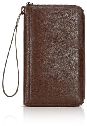 Bomiclss Travel Passport Wallet Holder Women Men RFID Travel Passport Wallet Coffee Bifold PU Leather Passport Holder for Ticket ID Cards Boarding Pass Photo Phone (Coffee)