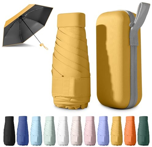 BEKKLPOU 14Cm Mini Regenschirm, Kleiner Regenschirm, Kompakt mit 6 Rippen & Aufbewahrungsbox 210T Stoff, Sonnenschutz (Reifes Aprikosengelb)
