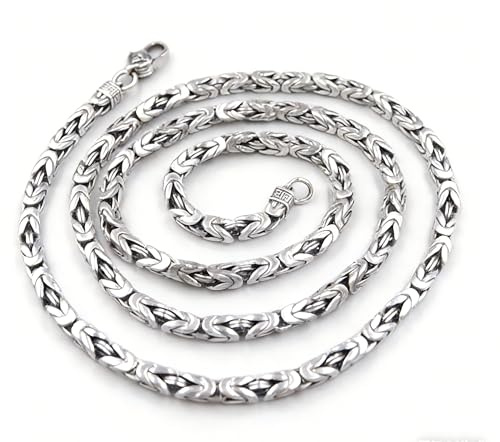 Real 925 Silver Necklace Men Women 4mm Byzantine Chain Link