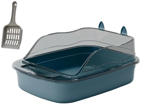 Maison de Toilette Bac À Litière pour Chaton, Toilettes Anti-éclaboussures, Côtés Hauts, Grand Bassin en Forme De Dessin Animé, pour Chat Chatons, Lapins(Blue)