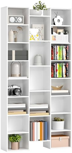 HOMCOM Libreria Scaffale Alta 181 cm con 21 Scomparti, Libreria Verticale Salvaspazio Slim a Cubi con 10 Ripiani Regolabili, Scaffale Portaoggetti per Soggiorno, Camera da Letto e Ufficio, Bianco