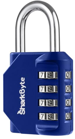SharkByte Lucchetto a combinazione resistente – Lucchetto a combinazione a 4 cifre resistente alle intemperie con arco in acciaio inossidabile, codice ripristinabile antiruggine per palestra, scuola