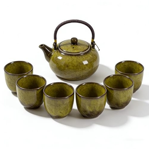 Webao Tee Set Chinesische Teeservice aus Keramik, 600ml Teekanne und 6 Tasse 120ml Kungfu Tee Services, Ofenveränderte Glasur asiatische Teekanne für Teeliebhaber, Gelb