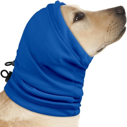 IECOii Ohrenschutz für Hunde,Beruhigende Hundekapuze mit Gehörschutz Lärmschutz gegen Angst vor Feuerwerk & Gewitter Atmungsaktiver Hunde Snood zum Föhnen,Baden & nach OP - Verstellbarer(Blau,L)