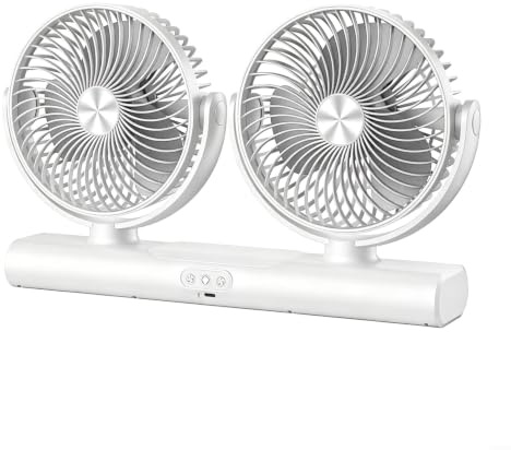 Advokingtap Ventilatore a circolazione d'aria ricaricabile a doppia testa con luce, ventilatore portatile silenzioso da scrivania con ricarica di tipo C, per ufficio e camera da letto, 40 cm (bianco)