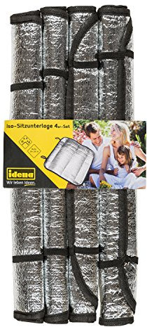 Idena 38196 - 4 Stück Iso Sitzkissen mit Aluminiumbeschichtung, ca. 38 x 38 cm, wärmeisolierend, wasserabweisend, kompakt und leicht, ideal für Konzerte, Stadion, Camping, Festivals oder im Park