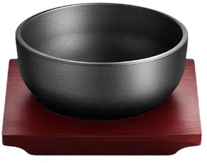 XICHENGSHIDAI Dolsot-Bibimbap-Schüssel aus Gusseisen, 1400 ml | Mit Holzuntersetzer für knusprigen Reis, Bibimbap, Suppen, Eintöpfe und Ramen; Gusseisen speichert Wärme besonders lange.