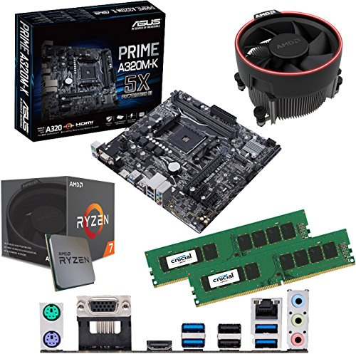 Components4All AMD Ryzen 7 2700 3.2GHz (Turbo 4.1GHz) Eight Core Sixteen Thread CPU, ASUS Prime A320M-K Motherboard & 32GB 3200Mhz Crucial DDR4 RAM Pre-Built Bundle
