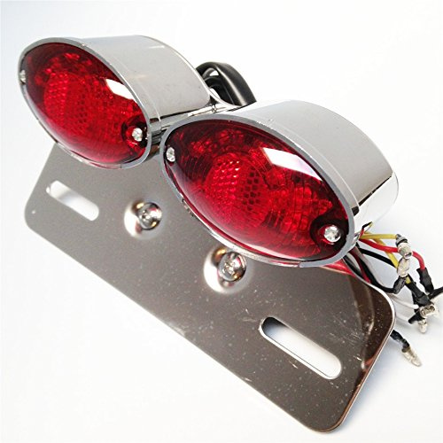 Universal Cat Eye Custom Motorrad Rücklicht Bremse Kennzeichenbeleuchtung Chrom Rot Siehe Beschreibung Detail