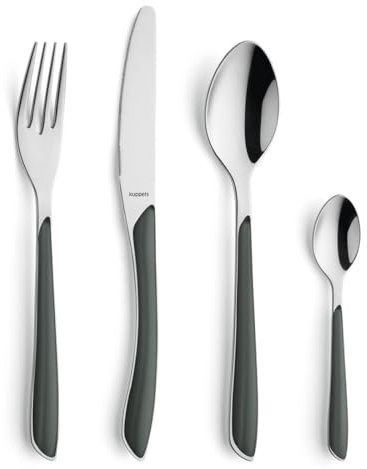 Kuppels Prisma Besteck Set für 6 Personen aus Edelstahl poliert | Besteckset 24-teilig | Hochwertige Kunststoff-Griffschalen in Grau | Rostfrei | Essbesteck für 6 Personen | Spülmaschinenfest
