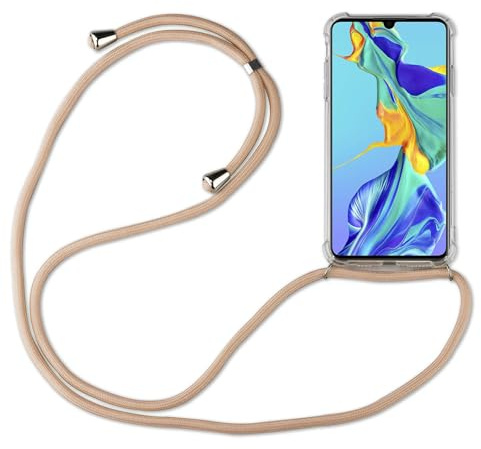 betterfon Hülle Kompatibel mit Huawei P30 Pro | Handykette Smartphone Halskette Hülle mit Band | Handyhülle mit Kordel zum Umhängen Kompatibel für P30 Pro | Beige/Braun