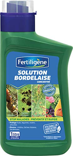 FERTILIGENE FSOBOR1 - Solution Bordelaise Liquide Concentrée 1 L - A base de cuivre liquide - Prévient et soigne les maladies sur potager, fruits et légumes -Anti mildiou- Jusqu’à 400 L de préparation