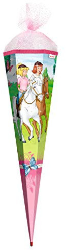 ROTH Schultüte Bibi & Tina Pferdefreunde 85 cm groß - Glitter - eckig Rot(h)-Spitze Organzaverschluss - Zuckertüte Pferd