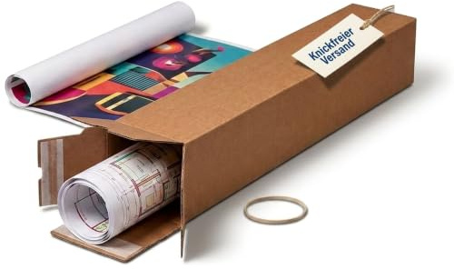 KK Verpackungen Versandhülse DIN A1 150 Stück, 610x105x105mm Lange Faltkartons | Selbstklebeverschluss & Aufreißfaden | Wellpappe, portooptimiert ohne Sperrgut | Posterversand, Planversand