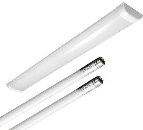 ELG Leuchten Feuchtraumleuchte 120cm, 2-flammig, 3000K, 15,6W 2300lm | inkl. Hochwertige Glas LED Röhren, Warmweiß, Werkstattleuchte Arbeitsleuchte Werkstattlampe Hallenleuchte