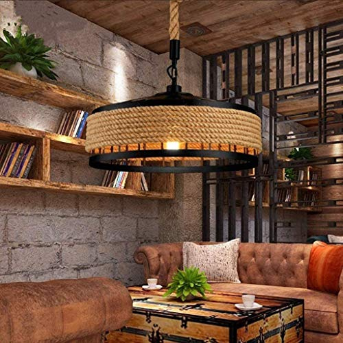 AHQX Pendellampe Hanfseil Pendelleuchte Retro Vintage Seilleuchte Seil Lichter Kronleuchter Runde Hängend Hängelampe E27 Höhenverstellbar Industrial Hängeleuchte Handgewebt Deckenlampe Beleuchtung