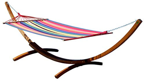 ALEOS. AS-S Cadre hamac 400cm XXL en Bois de mélèze hamac Marron foncé avec Tige Rojo 120x200 cm