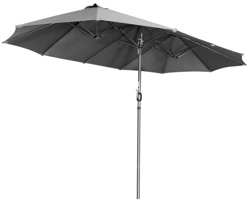 Angel Living Sombrilla Parasol Doble para Jardín, Parasol de Tela de Poliéster, Sombrilla Gigante para Playa Terrasa Patio, Protección al Solar UV, 4.6x2.7x2.4 m, Gris (Gris)