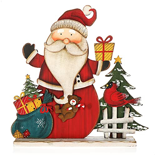 com-four® Espositore decorativo per Natale - Babbo Natale in legno da posare - Decorazione natalizia da decorare e regalare