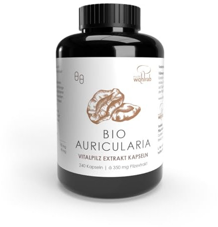Pilze Wohlrab | Auricularia Kapseln Extrakt BIO | 350 mg Mu Err Pilze Extrakt je Kapsel | Vitalpilze Extrakt | mit Vitamin C | 1 Dose (240 Stück)