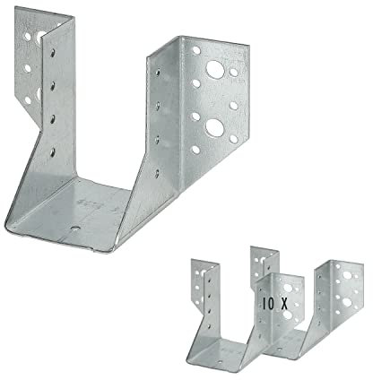 10 x siwitec Balkenschuh Typ A 40 x 100 mm, Sendzimir Verzinkt, CE-Kennzeichnung, Materialstärke 2mm, Witterungsbeständiger Holzverbinder, Pfostenschuhe, Balkenverbinder