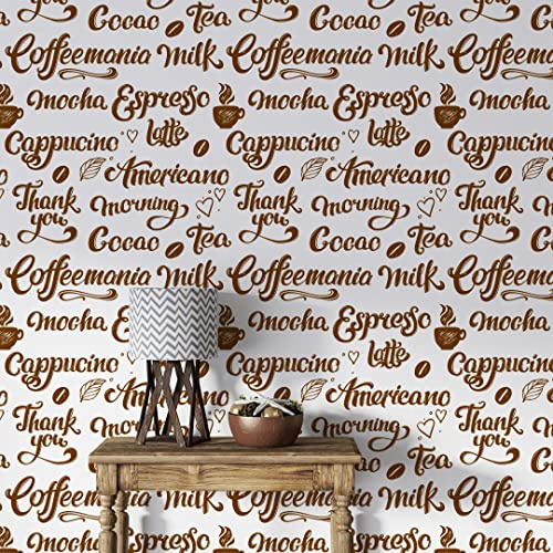 Myphotostation Küchentapete zum Abziehen und Aufkleben, Motiv: Kaffee-Namen, Schriftzug, Wandtattoo, Kaffeebraun, 50,8 x 315 cm (B x H)
