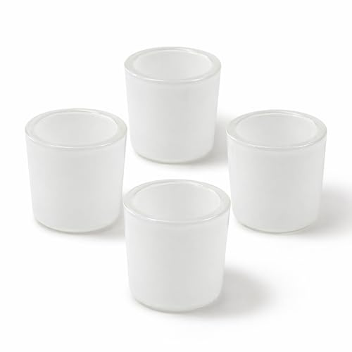 Teelichtgläser 6,5 x 6 cm aus dickwandigem Glas 4er Set - runde Teelichthalter für Teelichter bis 38 mm - Kerzengläser für kleine Kerzen & Votivkerzen bis Ø 4 cm - Windlichter Weiß