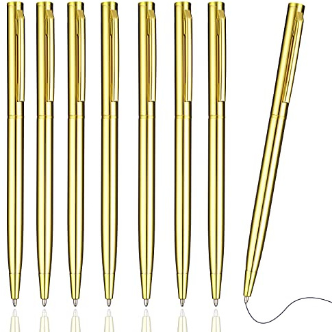 TIESOME 8 st smal kulspetspenna, 1 mm infällbara svarta bläckpennor klick kulspetspenna gelbläckpenna för bröllop affärskontor studenter lärare (guld)
