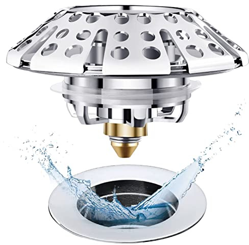 AzWzz Universal Tub Stopper Bathtub Drain Plug, Pop Up Tub Drain Hair Catcher, Drain Cover with Strainer, for 1-3/8 to 2in Bath Drain Hole