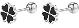 Reffeer Pendientes de plata de ley 925 con diseño de trébol de hojas para mujer, aretes de tuerca de hoja pequeña, aretes negros con rosca trasera, S, Plata de ley, Sin piedra preciosa