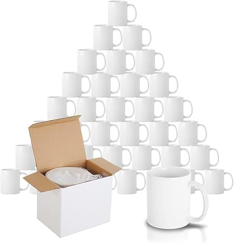 shine planet 48 x Sublimation Mugs Blank 11oz White Sublimation Coffee Mugs Large Handle Sublimation Cups with Gift Boxes
