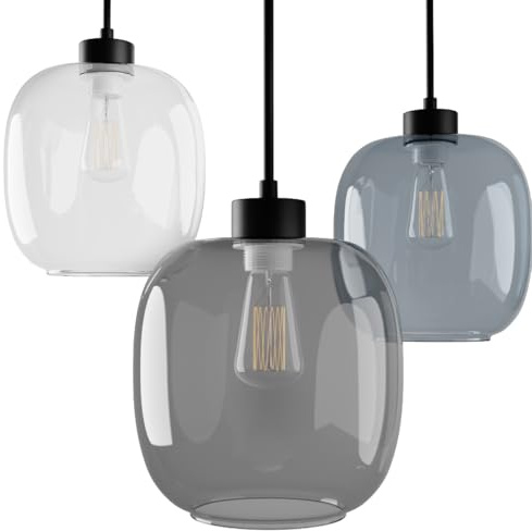 Liadomo Pendelleuchte Magellan, rund 3-flammig, Transparent/Rauchgrau/Blau | Esstischlampe aus Glas, modern, Skandi, Wohnzimmer, Cluster, Dekoleuchte, höhenverstellbar, 3 x E27 40 W, exkl. Leuchtmittel